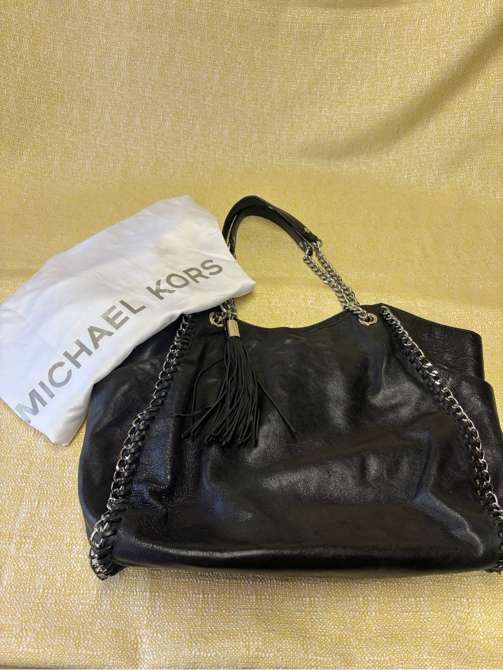 Michael Kors Black Leather Chain-Trim Shoulder Tote